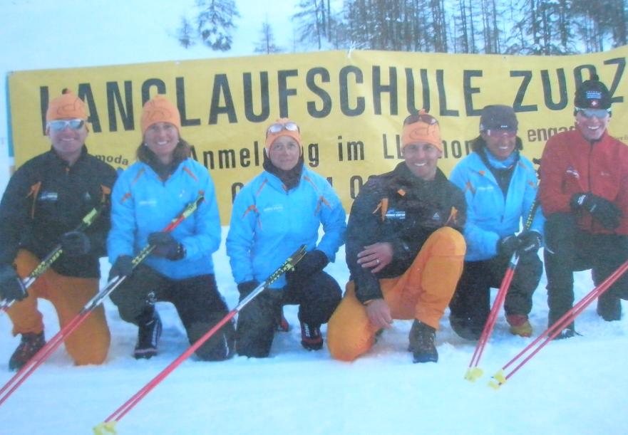 Langlaufschule (Cross-country Ski School) Zuoz , Switzerland - Heathley is far left